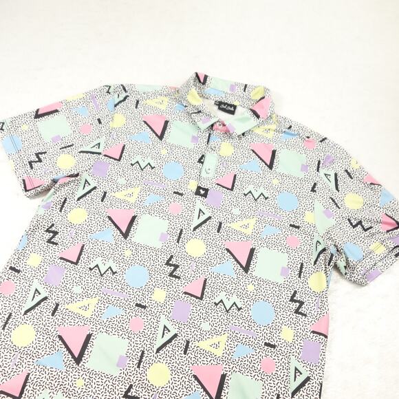 Bad Birdie Polo Shirt Mens Medium Multicolor Abstract All Over Print Golf 80s 90 - Picture 5 of 11